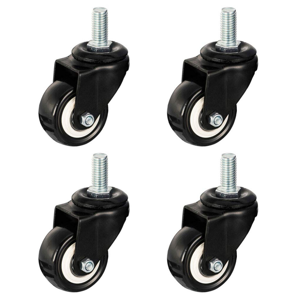 Heavy Castor Wheels Set Of 4 Swivel Caster Wheels 1.5In Polyurethane Black Heavy Duty Threaded Stem 120Kg Capacity 6482260667799