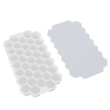 37-Gitter-Eisform aus flexiblem Silikon, Bienenwaben-Design, hausgemachte Nahrungsergänzung, Eiswürfelschale mit Abdeckhaube, weiß