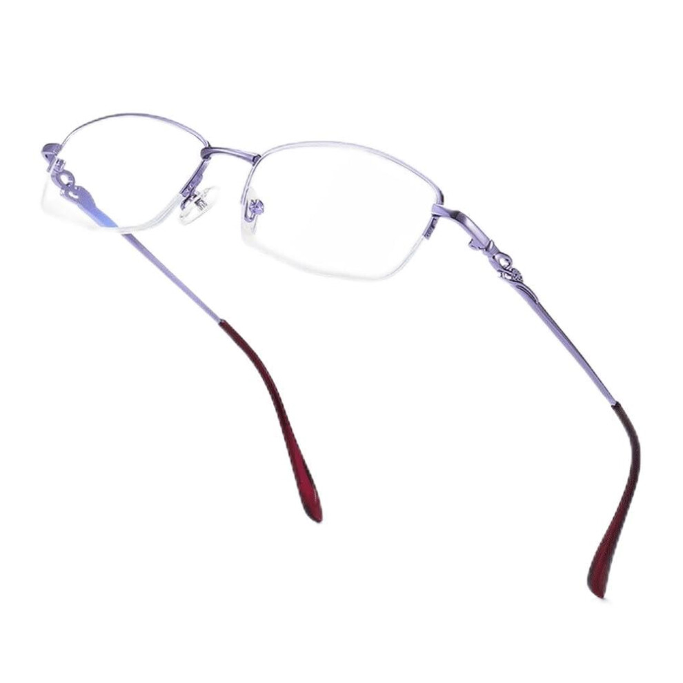 Purple Half Rim Reading Glasses For Women - Half Frame Computer Readers With Spring Hinge, 1.0 To 3.0, Size 200