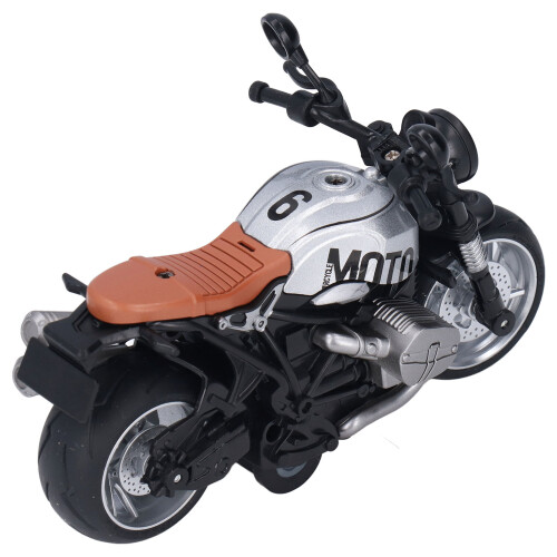 Kids Motorcycle Toy 1:12 Pull Back Model with Lights for Boys Silver Black