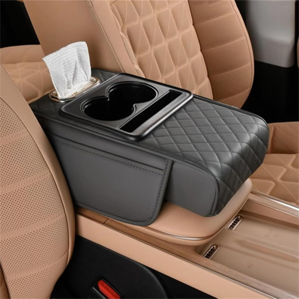 Integrated Pressurized Multifunctional Car Armrest Heightening Pad With Cup Holders, Phone Slot, Tissue Box, Grey 6947110178066