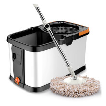 Stainless Steel Spin Mop and Bucket Set with Wheels, 360 Rotation, 2 Replacement Mop Pads, Industrial and Restaurant Use