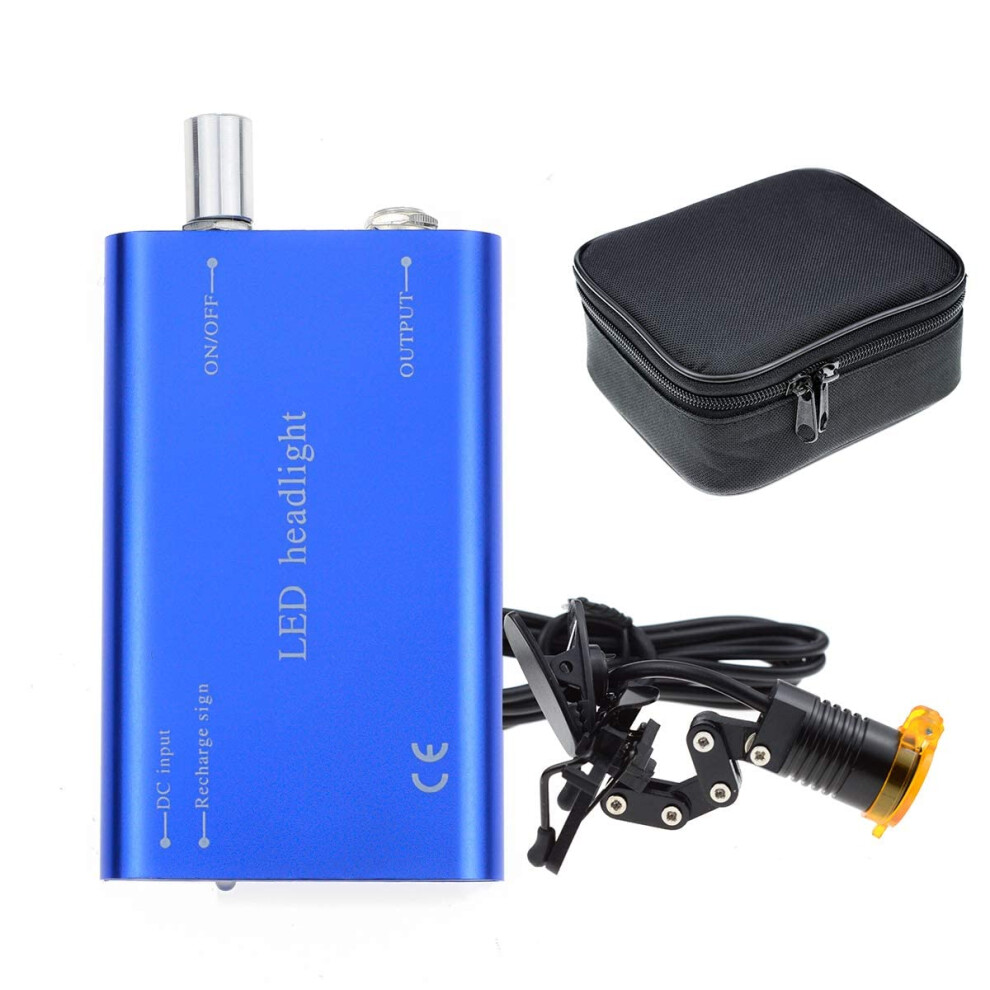 Dental Loupes Binocular Surgical Magnifier With 3W Led Headlight Lamp Clip-On Type And Filter, Metal Clip, Blue 6482260668802