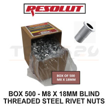 RESOLUT Box Of 500 - M8 X 18MM Blind Threaded Steel Rivet Nuts 9268