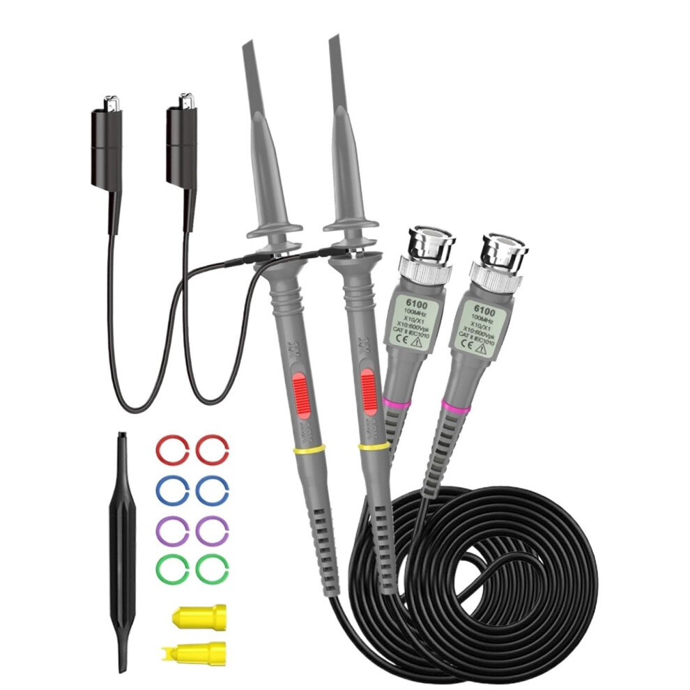 P6100 Oscilloscope Probe 100MHz Bandwidth 1X/10X Adjustable Attenuation BNC Leads Switchable Input Voltage 10:1 (2PCS)-image-OPC-PJNNHYY-NEW
