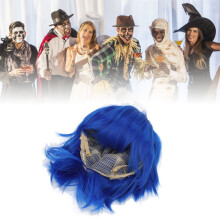 Peluca de cosplay azul, corta y esponjosa, para hombres, resistente al calor.