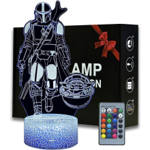 Star Wars Nachtlicht für Jungen, Mandalorian 3D-Lampe mit Fernbedienung, Kinderzimmer, Star Wars Licht