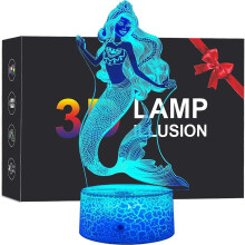 Meerjungfrau 3D-Lampe Nachtlicht für Kinder mit Smart Touch und Fernbedienung 7 Farben + 16 Farbwechsel Dimmbar