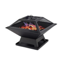 Portable Square Fire Pit for Outdoor Gatherings, BBQ, Stability, Iron Mesh Construction, Black Color, 32-Inch Size
