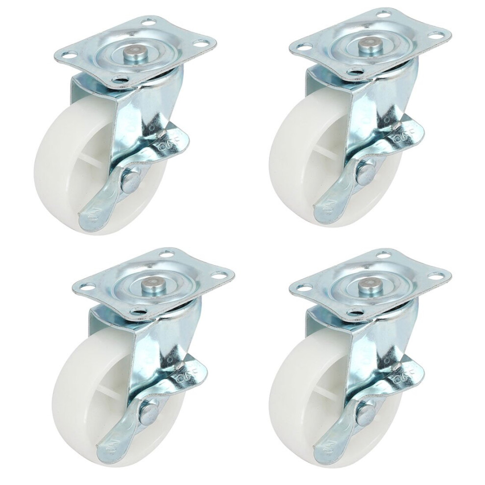 Shopping Cart Casters 3" Rotatable Swivel Wheel With Brake, Metal Top Plate, 4Pcs, Heavy Duty Plate Casters 6947110180649