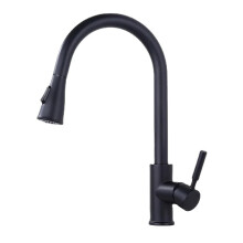 Single Hole Pull-Out Spout Kitchen Sink Mixer Faucet 360 Degree Rotating Black Spray Head for Modern Kitchens