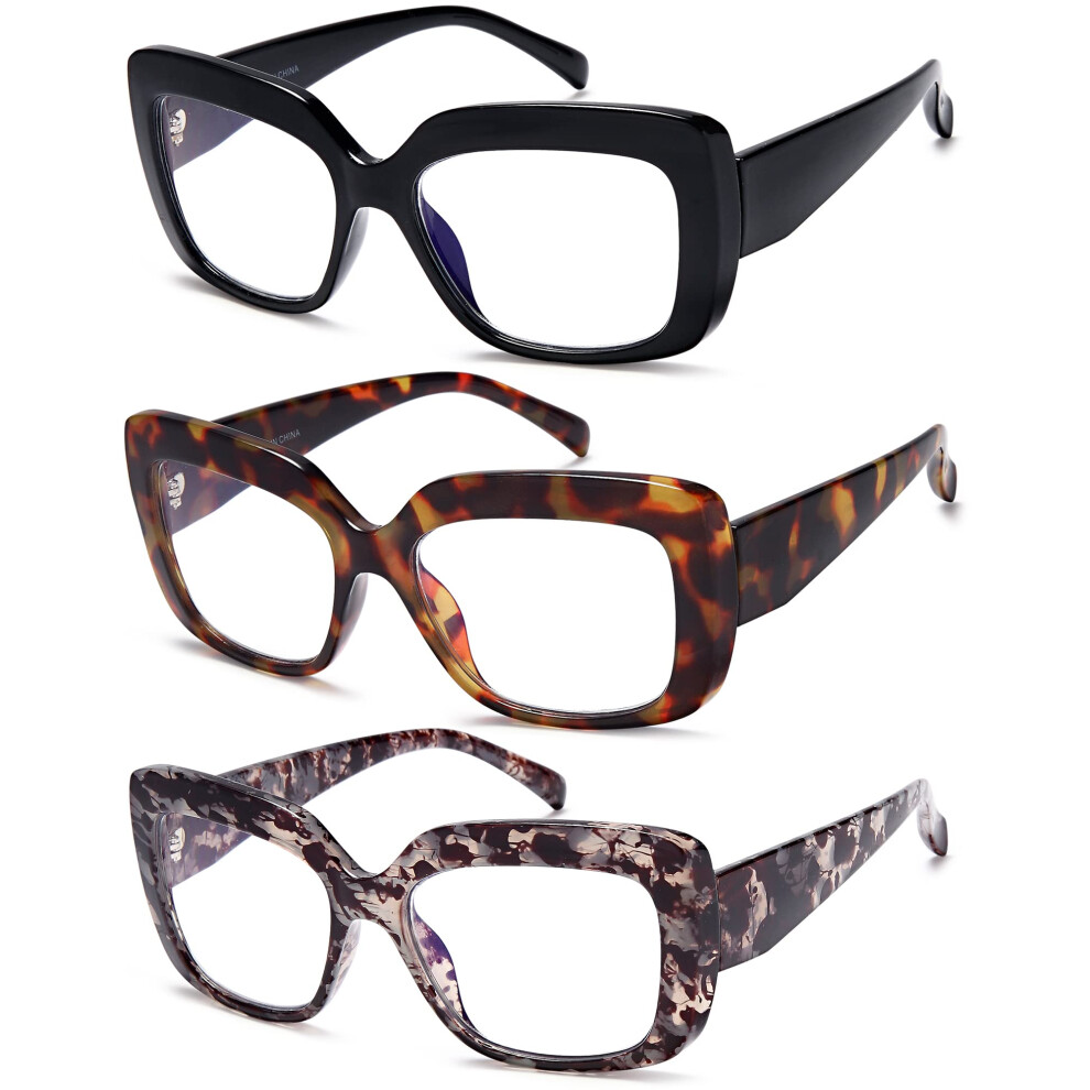 Blue Trendy Oversized Reading Glasses For Women Light Blocking Anti Eyestrain Computer Readers In Stylish Design