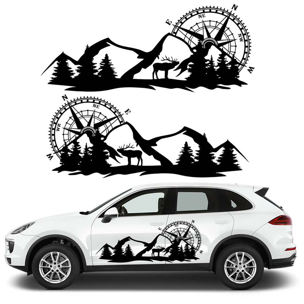 Cool Car Stickers For Men, Large Vinyl Compass Mountain Decals For Trucks, Suvs, Rvs, Boats, Tree Deer Design Black 6276012492506