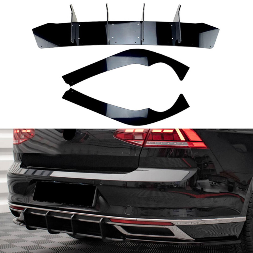 Rear Bumper Diffuser For Vw Passat B8.5 2020+, Glossy Abs Shark Fin Lip Spoiler, Car Styling Accessory Black 6276012492629