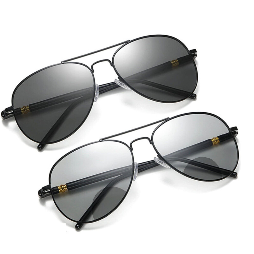 Men's Bifocal Reading Glasses with Photochromic Lenses, Metal Pilot Frame, Stylish Driving Goggles for Presbyopia