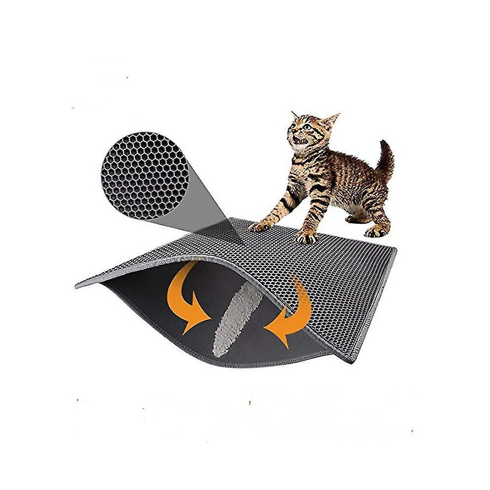 Cat Litter Mat Foldable Double Layer Waterproof Honeycomb Cat Feeder Floor Protector Mat And Easy Clean Mat-image