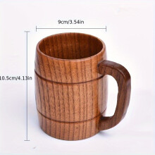 (Beer barrel (350ml) 10.5*9cm) Natural Wood Beer Mug with Handle - Heat-Resistant, Reusable Coffee & Tea Cup for Home, Office, or Gift