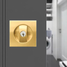 Pocket Door Handles with Lock and Key, 66mm Gold Sliding Door Lock Handle Set, Invisible Door Handle for Interior Use