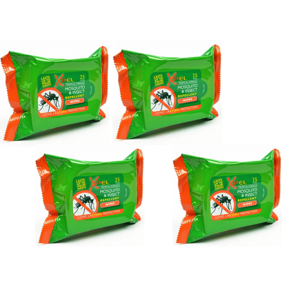 Xpel Tropical Formula Mosquito & Insect Repellent 25 Wipes - X4 Pack
