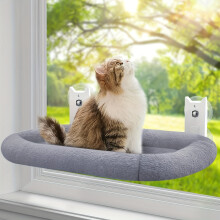 (Cat Window Perch) 1pc Cordless Metal Frame Cat Window Perch With 4 Suction Cups, Cozy Pad For Indoor Large Cats