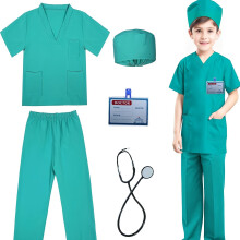 (created-emerald color, 3-4Y) 5pcs Children's Boy Doctor Clothes Nurse Clothes Play White Coat Kindergarten Professional Surgical Clothes Role