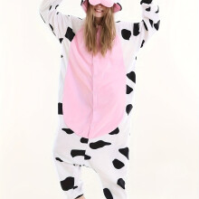 (Mixed Color, 42) Cozy Cow Plush Onesie Pajamas for Adults | Soft, Fun Animal Costume with Fluffy Hood, Long Sleeves, and Zipper Front