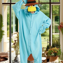 (Mixed Color, 40) Licensed Perry the Platypus Unisex Fleece Onesie Pajamas - Blue Cartoon Adult Jumpsuit for Halloween, Holiday Parties, Cosplay & Loungewear