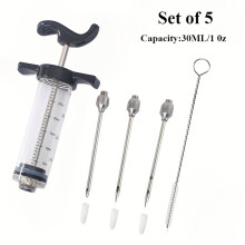 (Black 30ML1oz-9pcs Set) 5pcs Meat Marinade Injector Set, Quick Meat Marinating Tool, Stainless Steel Needle Turkey Meat Injector, Seasoning Marinade Injector