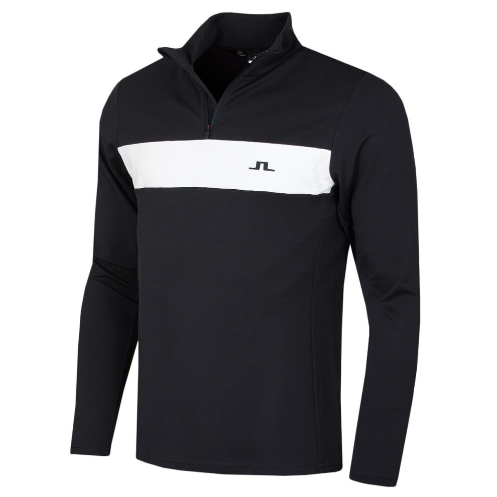 J.lindeberg Men's Blue (L, Jl Navy) 2025 Bran Mid Layer Chest Stripe Golf Zip Sweater