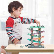 Wooden Car Ramp Racer - Toddler Race Track with 8 Wooden Racing Cars