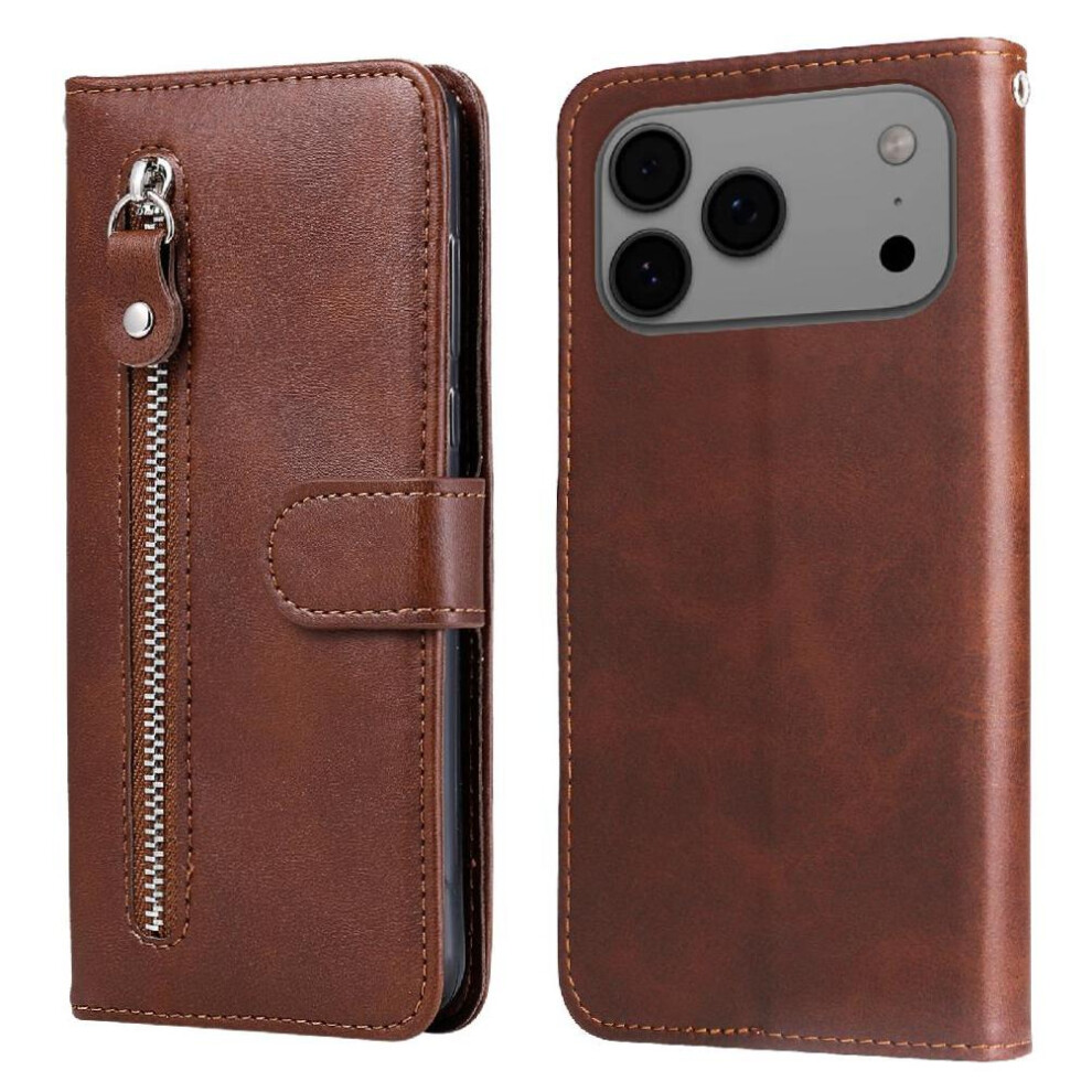 (Brown) Case For Iphone 17 Pro Max Protective Cover Card Slot Holders Leather Zipper Brown 764563177370