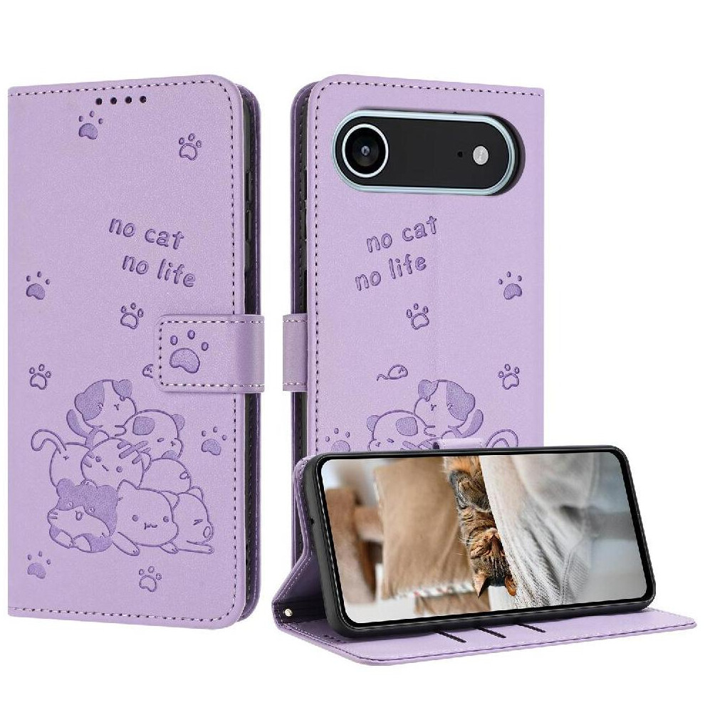 Photos - Case  Flip  for iphone 17 Air Cute Cat Leather Wallet Pu Leather Card Holder Kickstand(Purple)