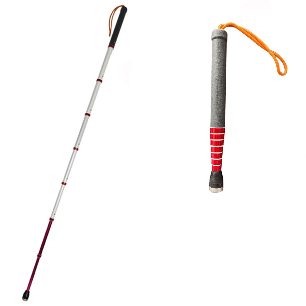Telescopic Blind Cane 8 Sections Titanium Alloy Folding Walking Cane with Reflective Night Warning and Roller Head