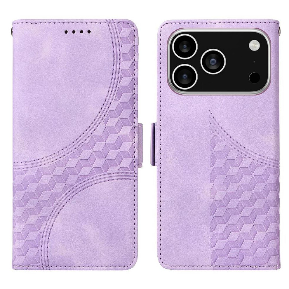 (Purple) Case For Iphone 17 Pro Quilted Pattern Card Slot Holders Protective Cover Leather Purple 764563178032