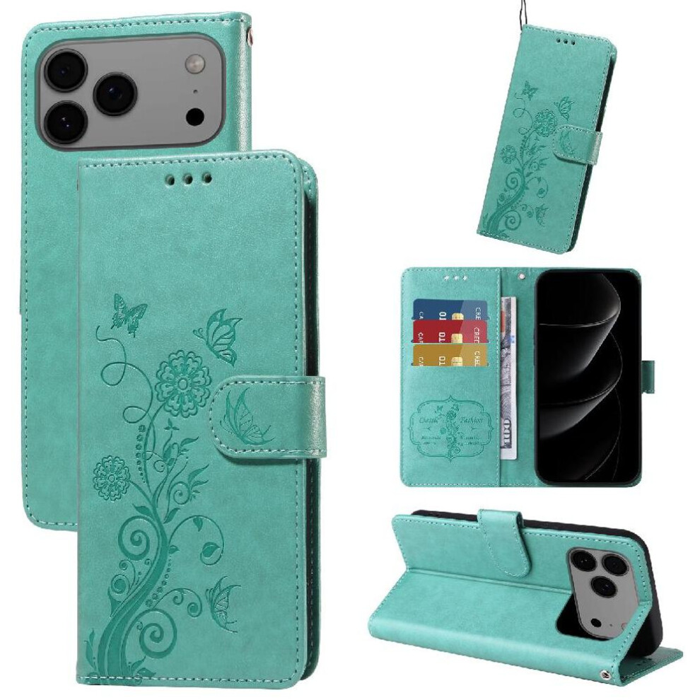 (Green) Flip Case For Iphone 17 Pro Max Leather Flip Flower Cardslots Green 764563178407