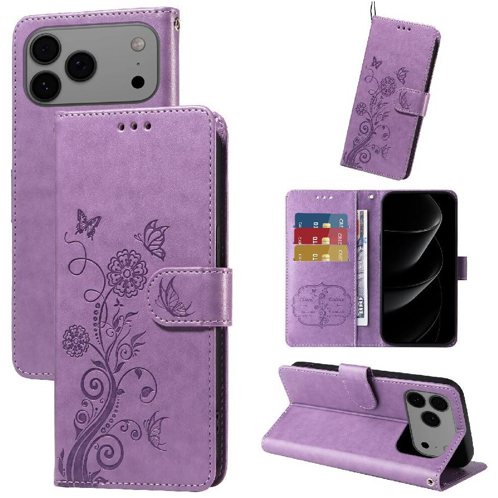 (Purple) Flip Case For Iphone 17 Pro Max Leather Flip Flower Cardslots Purple 764563178391