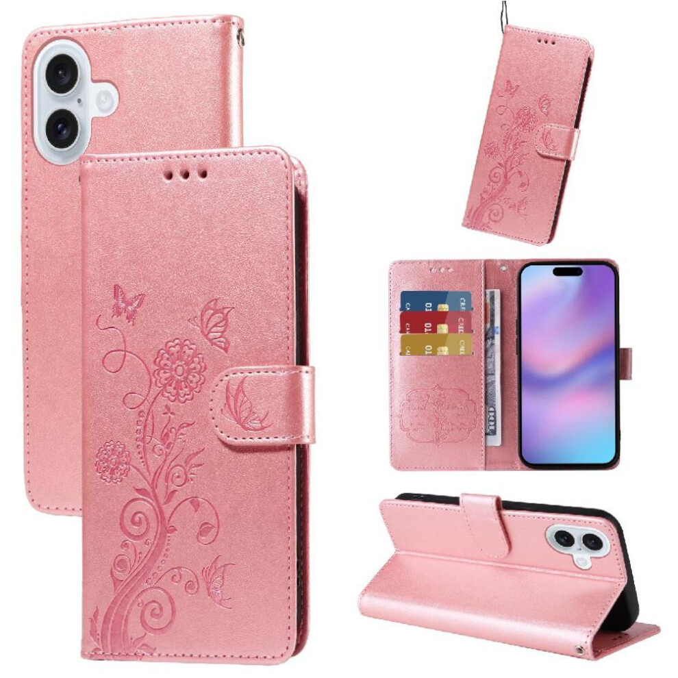 (Rose ) Flip Case For Iphone 17 Leather Flip Flower Cardslots Gold 764563178537