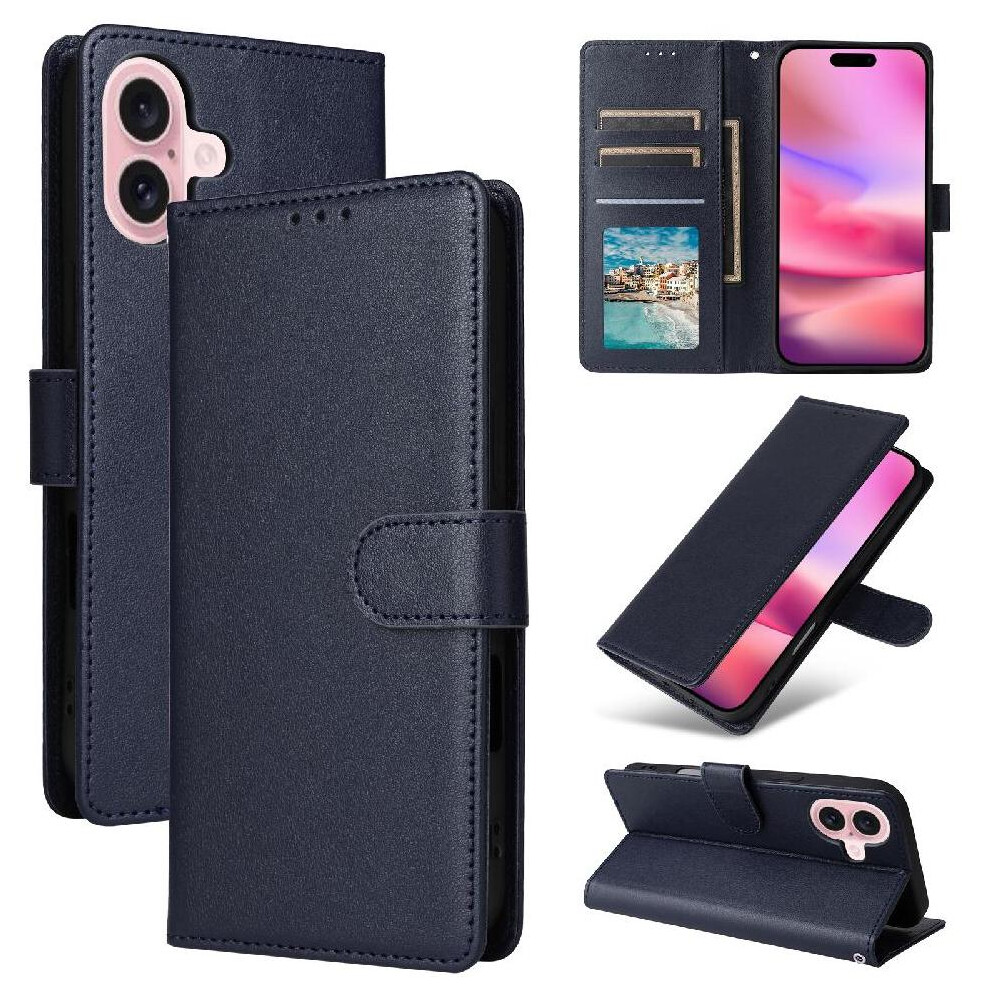 (Blue) Flip Case For Iphone 17 Card Holder Wallet Case Kickstand Magnetic Wrist Strap Pu Leather Blue 764563179145
