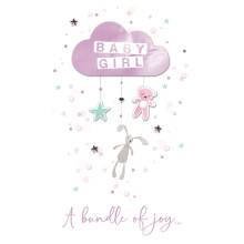 Large Embellished A4 New Baby Girl Greeting Card Congratulations Bundle of Joy