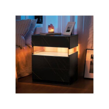 Mesinha de cabeceira LED 3 gavetas para quarto com painel acrílico Mesinha de cabeceira LED (Preto + Verde)