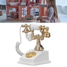 Miniaturtelefon Modell für Puppenhaus Retro-Simulation Europäisches Vintage-Telefonmodell Dekoration für 1:12 Puppenhaus Weiß