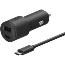 Cargador de vehículo Motorola SJV102-EU negro con puertos USB-A y USB-C, cargador con carga rápida de 45 W, incluye un cable USB-C.