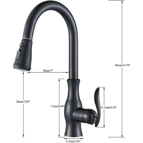 Kitchen Faucet with Pull Down Sprayer, Brass Sink Faucet, 2-Spray Mode, Single Handle, High Arc, Matte Black Finish 1