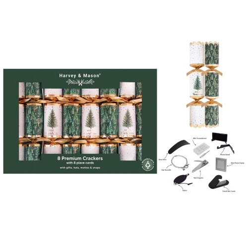 8 Premium Christmas Dinner Crackers Green Christmas Tree 12.5 Inch 2