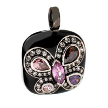 Pendentif - Folli Follie - 3P8B115KM - Alliage de métal doré rose - Cristal - Noir