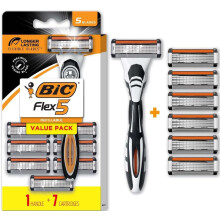 BIC Flex 5 Navullende Scheermesjes voor Mannen, 5 Mesjes voor een Comfortabele Scheerbeurt, 1 Handvat en 7 Cartridges