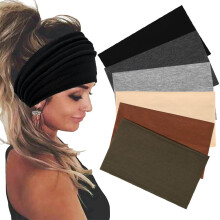 6 Pack Extra Wide Headbands For Women Stretch Headband Boho Head Bands Women's Hair Band Turban Workout Sports Hairband Accessories (Black, Brown, Arm
