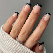 Foccna Franse valse/nepnagels Tips Square Press op Short Naakt Dames Zwart Dagelijks gebruik Kunstnagels voor Nail Art Manicure Decoratie (zwart)