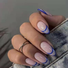 BABALAL Mantelipuristin kynsille Sininen ranskalainen krki Fake Nails Keskipitk Liima kynsille Kiiltv Full Cover Design Manikyyri Akryylikynnet n