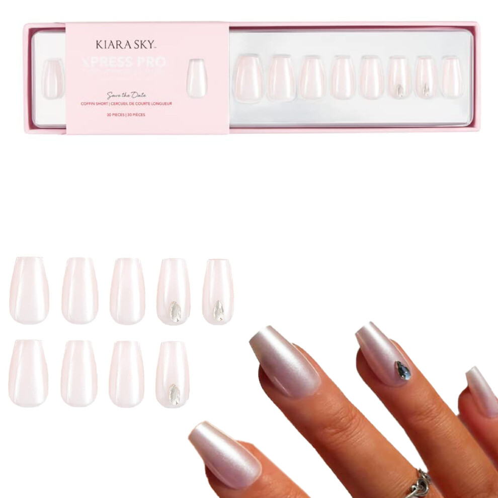Kiara Sky Xpress Pro 100% Acrylic Press On Nails - Instant Salon Quality Manicure Long-Lasting Easy Application 30 Pieces Kit Coffin Short-Sa